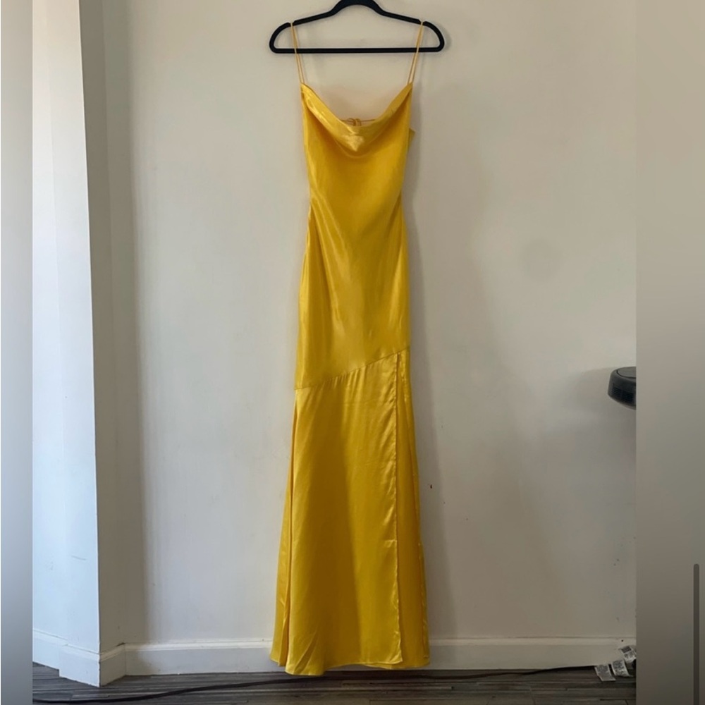 LOVERS & FRIENDS x Revolve Dewey Gown In Canary Yellow Cowl Neck Open Back S